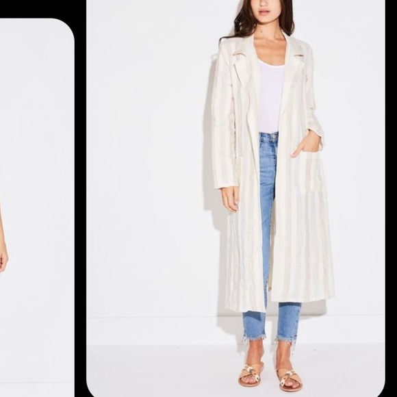 THE LADY & THE SAILOR BELTED COAT in indigo beach stripe - Picture 1 of 13